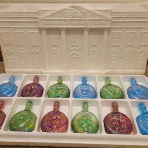 Vtg Wheaton Mini Presidential Carnival Glass Embossed Decanters 12 Bottles 3"